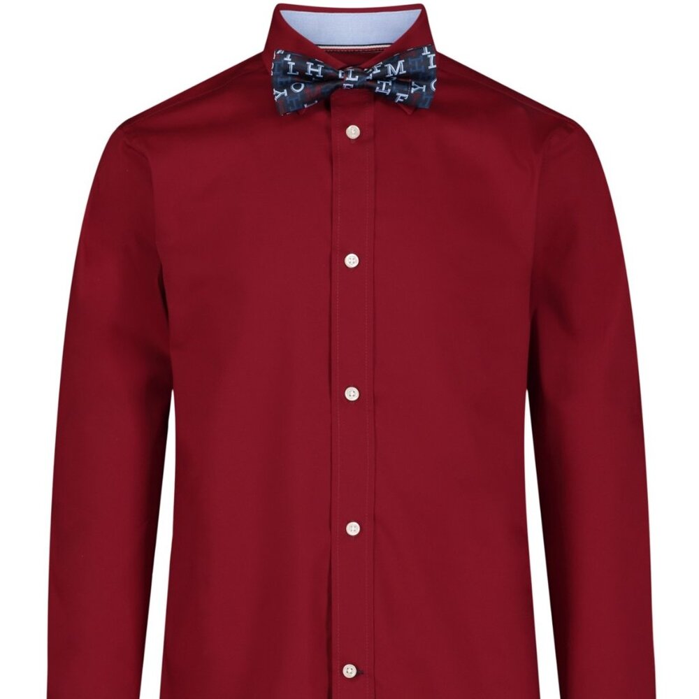 NWT 20Tommy Hilfiger Big Boys Long Sleeve Stretch Solid Poplin Shirt and Bow TIE